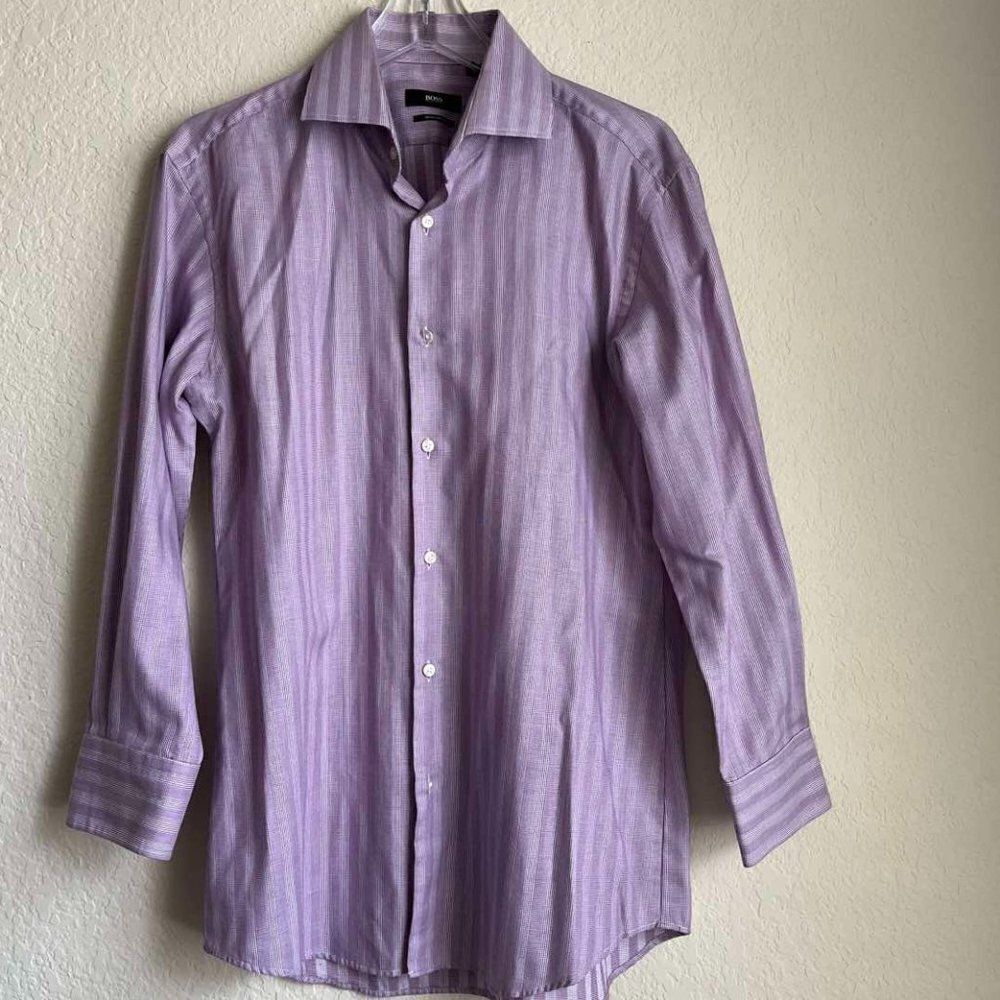 Hugo Boss Men's Regular Fit Pastel Purple Cotton Dress Shirt 41 16